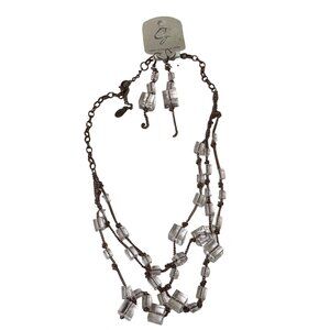 Chunky Statement Necklace Earrings Set Acrylic Copper Chain Art Deco Jewelry u